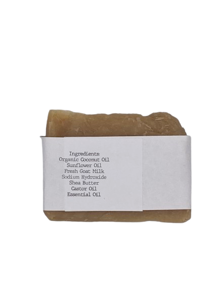 Bar of soap with a label on a white background