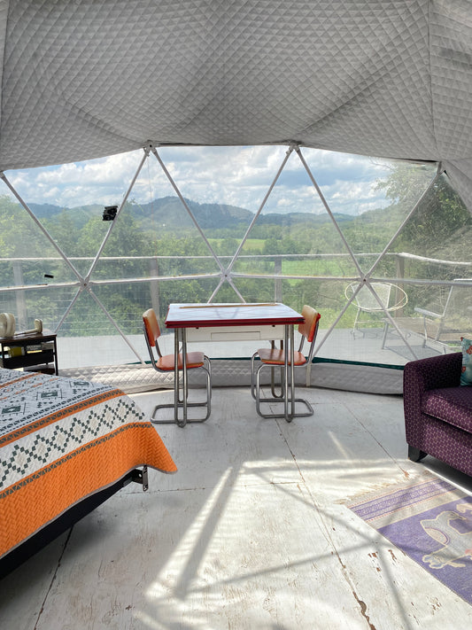 Glamping stay at Quarter Spring Farm in geodesic dome with access to farm and goats