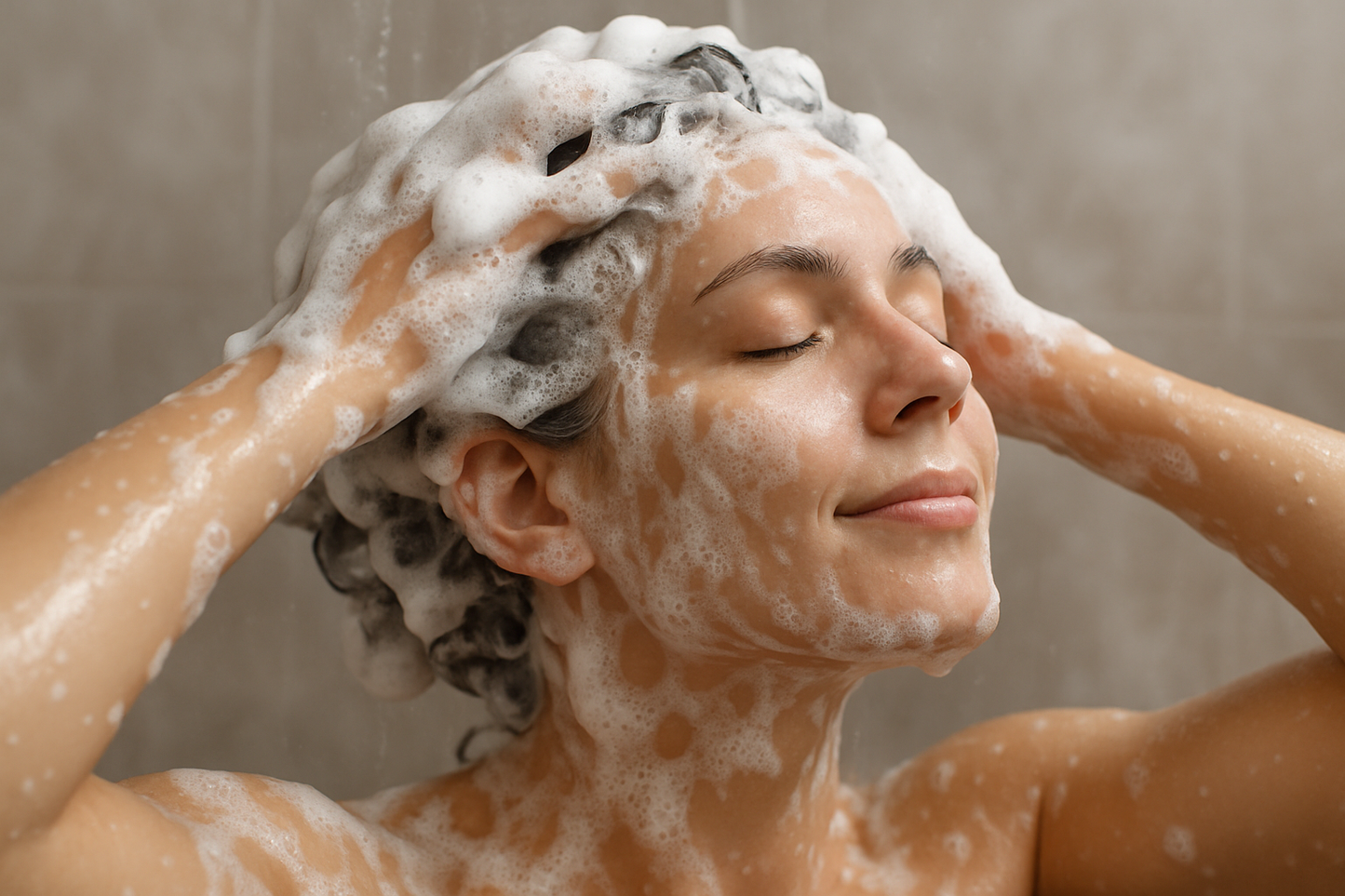 Someone washing their hair with visible lather