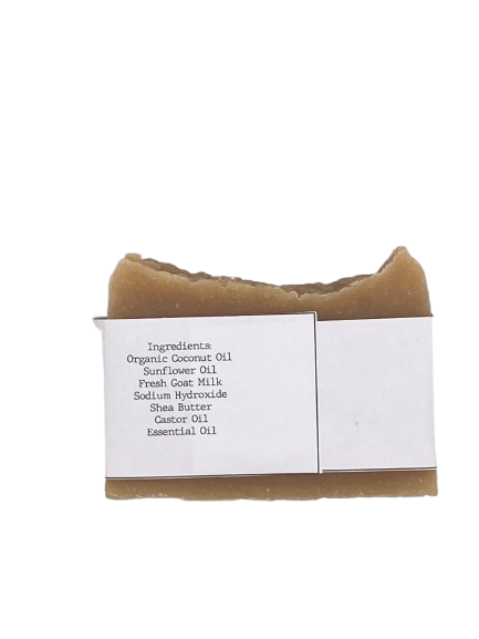 Bar of soap with a label on a white background