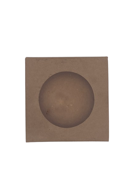 Shaving bar wrapped in white belly band labeled ‘Whole Lotta Love’ with lavender, rose, patchouli, and vanilla fragrance