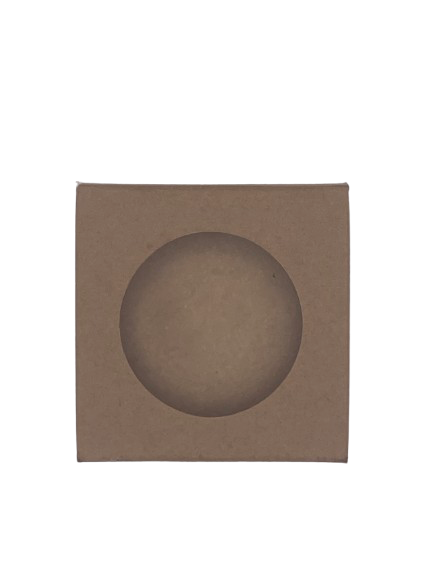 Brown cardboard box with a round cutout on a white background