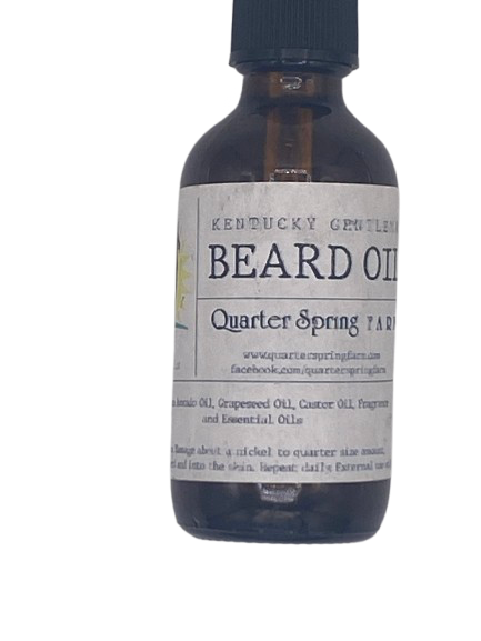 Bottle of Kentucky Gentleman Beard Oil with label on a white background